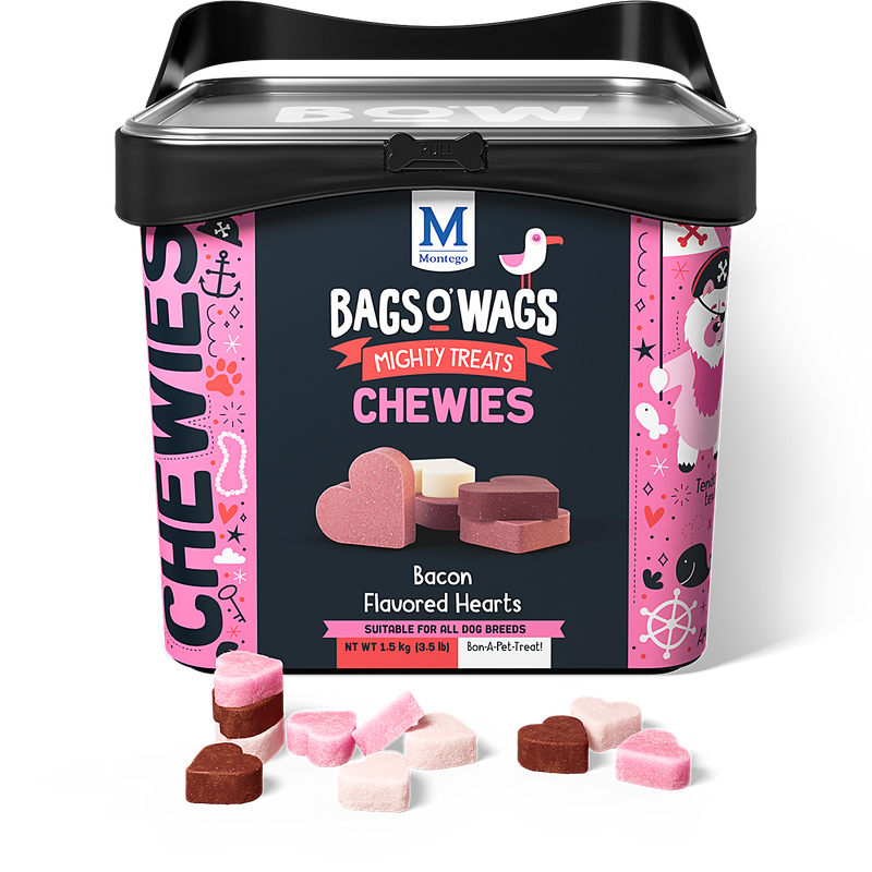 Bags O' Wags Chewies:  Bacon Flavored Hearts