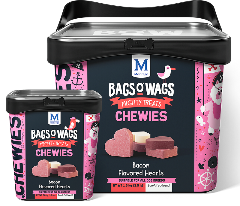 Bags O' Wags Chewies:  Bacon Flavored Hearts