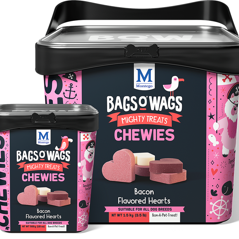 Bags O' Wags Chewies:  Bacon Flavored Hearts